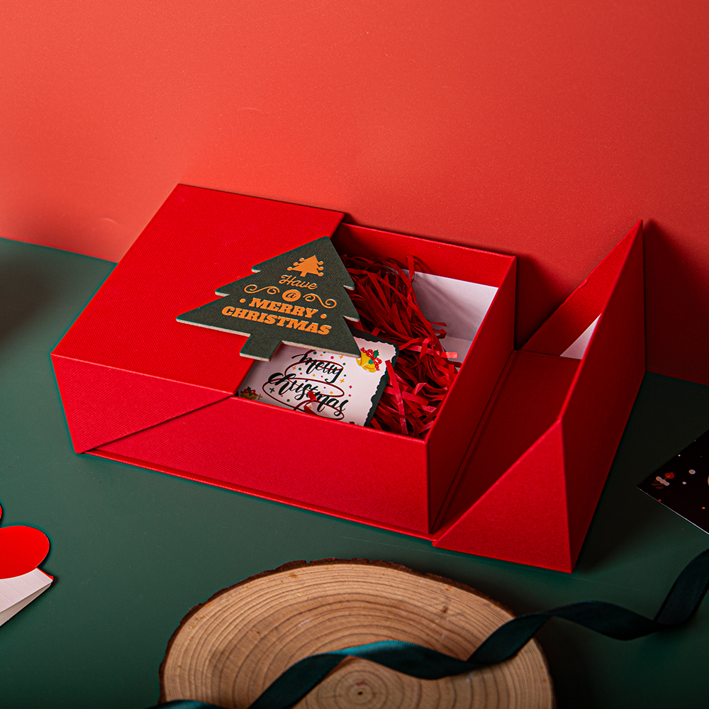 Factory Hot Sale Christmas Red Gift Box Christmas Eve Folio Packaging Box Customized Free Design Christmas Spot Mystery Box