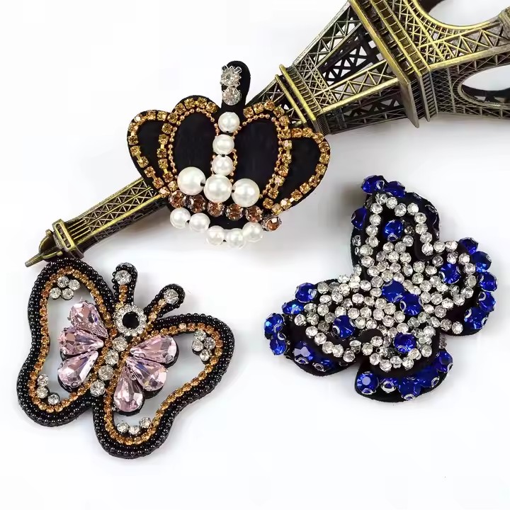 2023 Ins Hand-made Beaded Cloth Stickers Hat Pudding Embroidered Stickers Velvet Hand-sewn Claw Chain Embroidery Patch