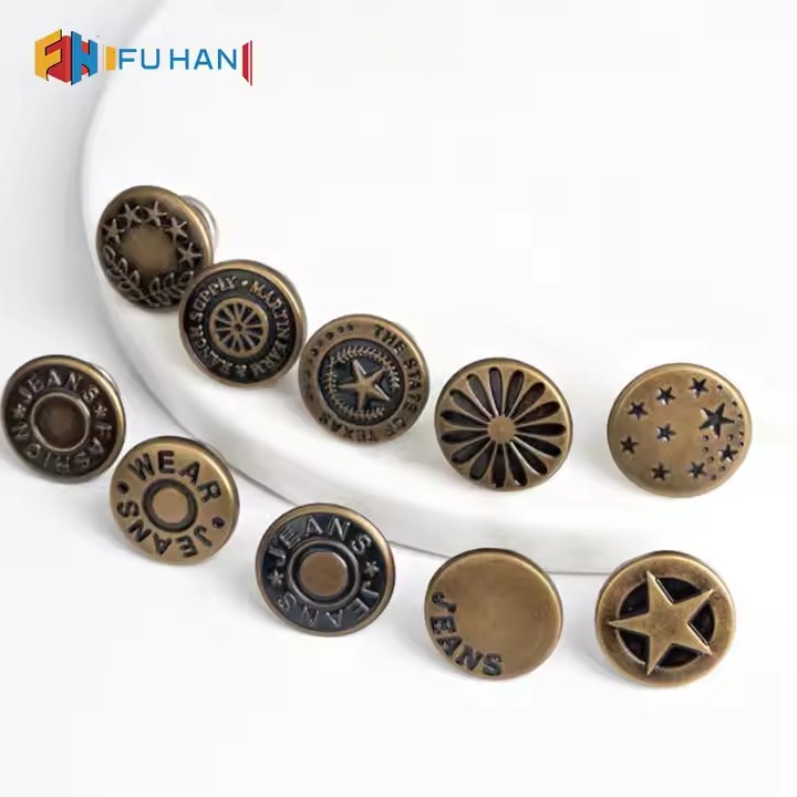 Snap Button Custom logo Embossed Zink Alloy Metal Gold Silver Black Denim Shank Jeans Buttons and Rivets for Jeans Clothes