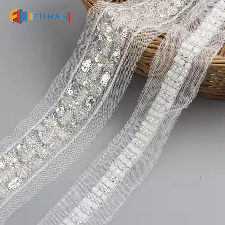 Hot Sale Custom Design Embroidery Sequin Lace Mesh Trim, Guipure Lace Fabric for Garments