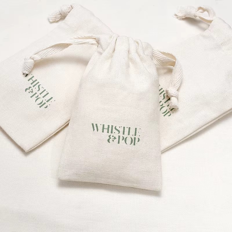 Recycled Custom Brand Name Silvery Packing Cotton Bag Jewelry Watch Accessories Linen Drawstring Pouch