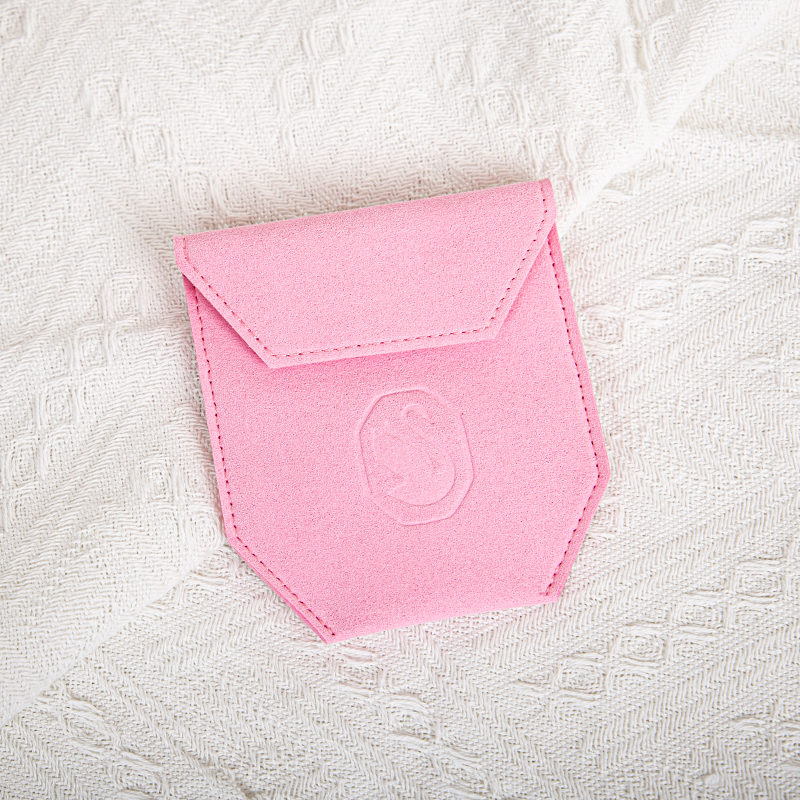 Luxury Custom Logo Debossed Medium Velvet Earring Necklace Gift Jewelry Microfiber Pouch Bag With Button