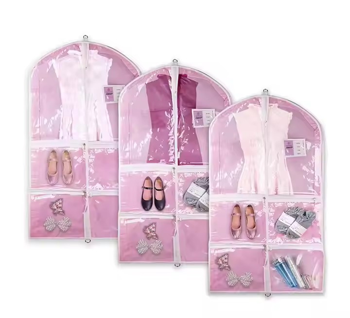 Accessories Dust Proof Cover Dance Costumes Suits Clothing Custom Pink Garment Bags With Pocket