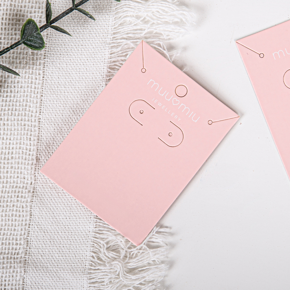 Pink Coated Paper Earring Card Customize Brand Logo Jewelry Display Card Custom Paper Tags for Bracelets Necklace Hair Ties