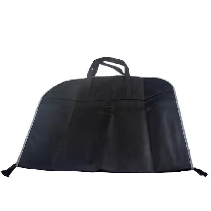 Custom Side Zipper Black Non Woven Dust Cover Suit Bag Garment Cover With PVC Business Card Pocket Window