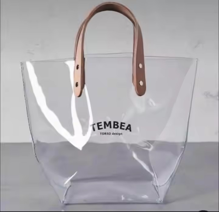 Custom Transparent PVC Tote Shopping Bags Plastic Custom Transparent PVC Bag