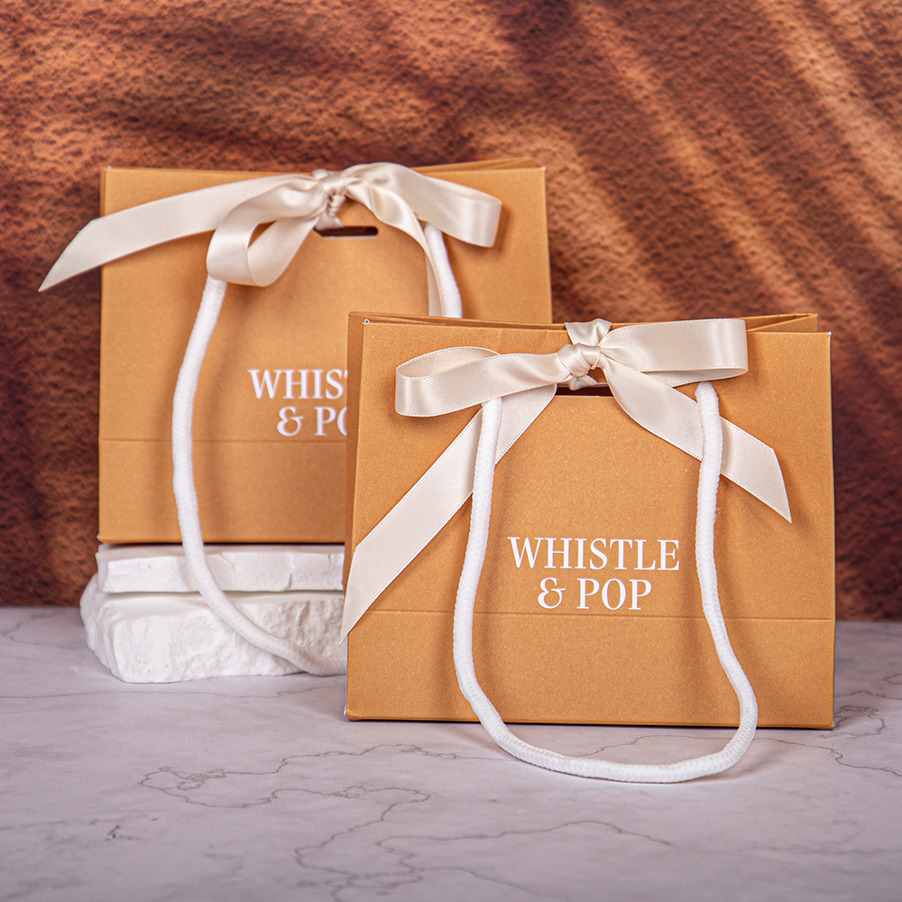 Custom Orange Recycled Paper Gift Bag for Fashion Weddings Shopping-Small Jewelry Storage with Ribbon Bow for Clothing Shoes