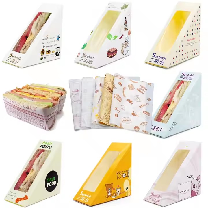 Recycled Easy to Carry Hot Sale Sandwich Cake Boxes Paper Sweet Bakery Foldable Packaging Box