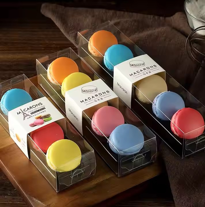 Custom Creative Macaroon Box Transparent PVC Plastic Disposable Food Take Away Packaging Box